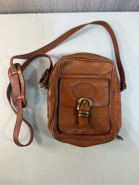 American Angel Leather Crossbody Bag‎ Wallet Purse Cognac Tan Vintage Brass Zip